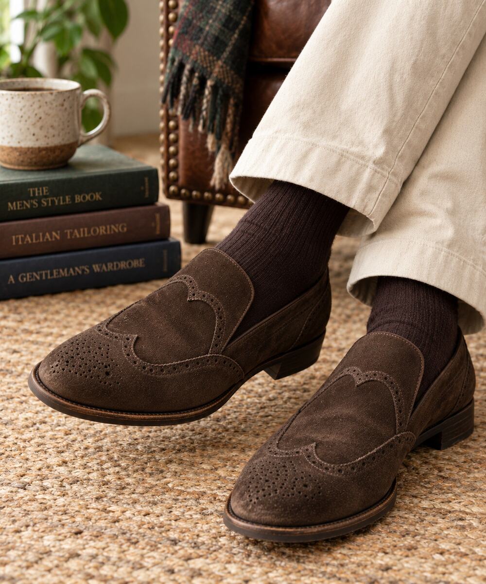 Chocolate Brown Suede Wingtip Brogue Dress Loafers Mens 9.5 Dark Academia Frat